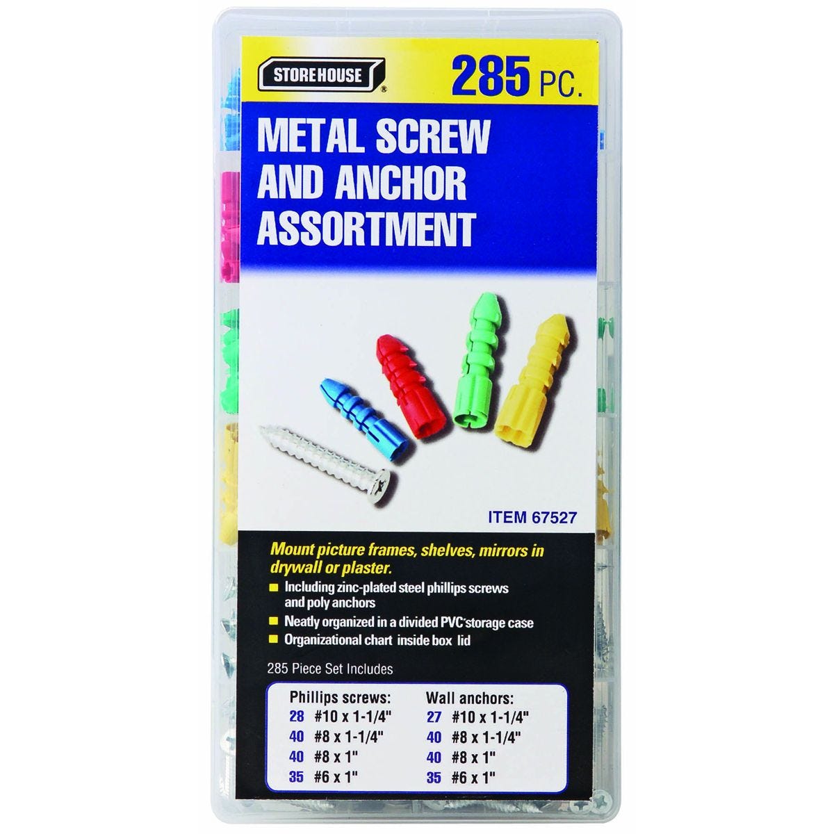 Juego de surtido de tornillos y anclas metálicas, 285 piezas | 67527