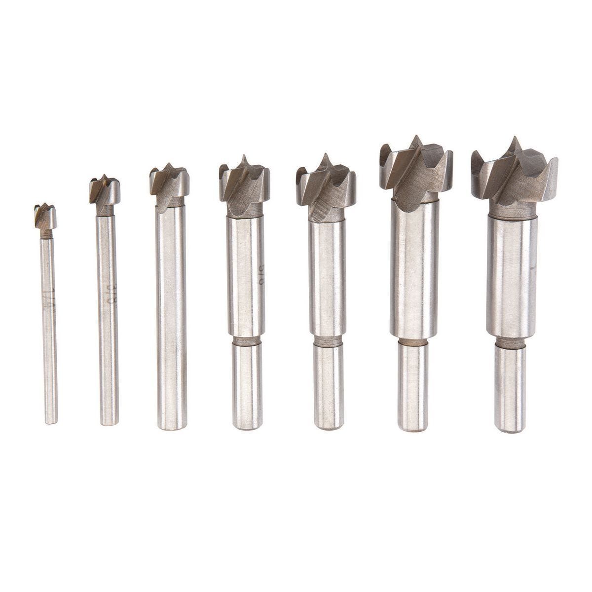 Juego de brocas Forstner de 7 piezas, de 1/4 a 1 pulgada con vástagos de 3/8 pulgada | 62361