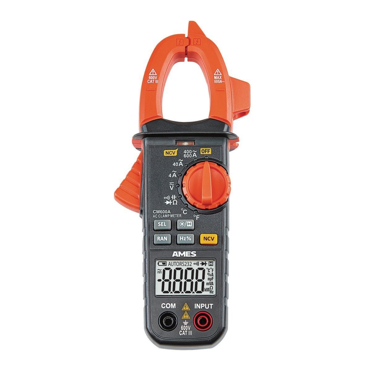 Pinza amperimétrica AC de 600A AMES INSTRUMENTS CM600A con luz de trabajo y detección de voltaje sin contacto | CM600A