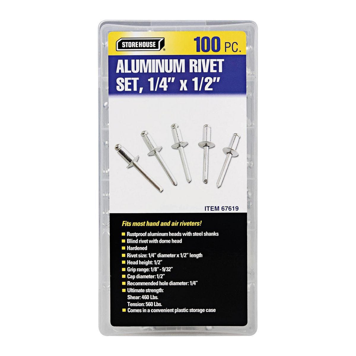 Juego de 100 remaches ciegos de aluminio de 1/4 de pulgada | 67619