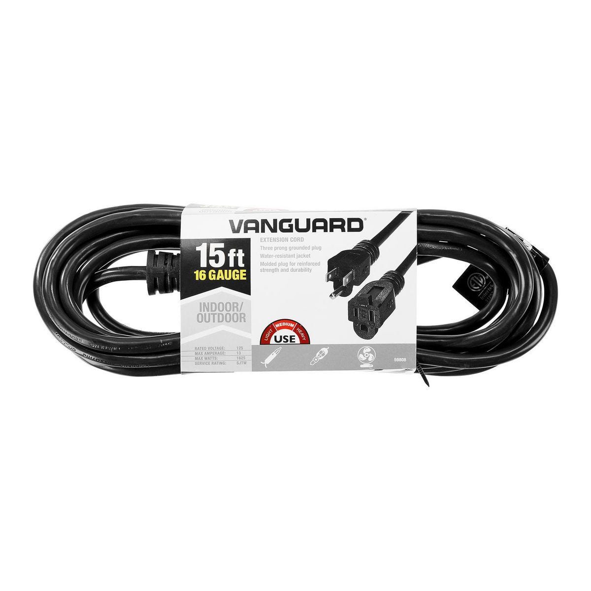 Cable de extensión interior/exterior VANGUARD de 15 pies y calibre 16/3, color negro | 59808