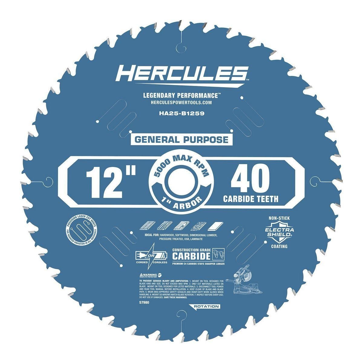 Hoja de sierra ingletadora de 12 pulgadas, 40 dientes, uso general HERCULES | HA25-B1259