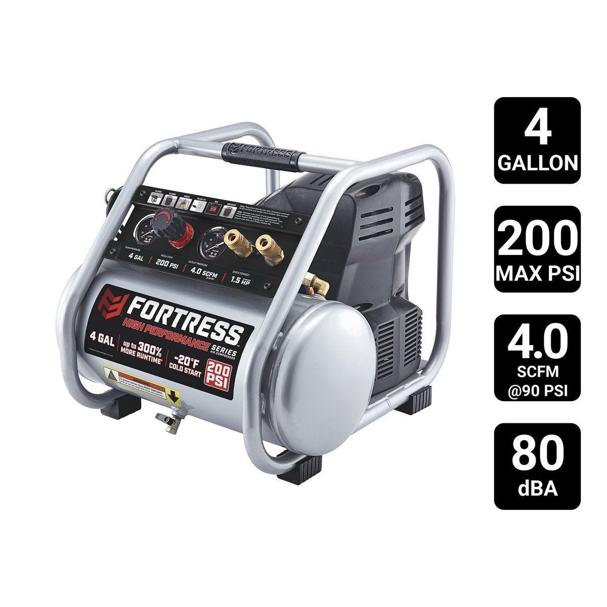 Compresor de aire portátil de 4 galones y 200 PSI para obras, alto rendimiento y libre de aceite | FT4200