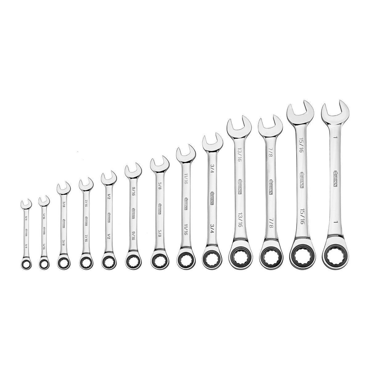 Juego de llaves combinadas con trinquete de 100 dientes SAE, 13 piezas | 58934