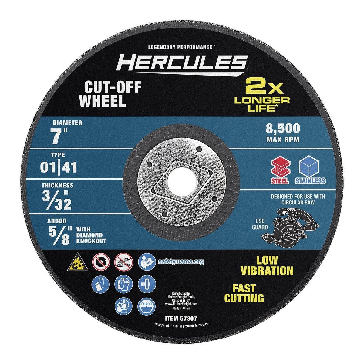 Disco de corte para metal HERCULES de 7 pulgadas, tipo 01/41, con arbor de 5/8 pulgadas | HA46-C