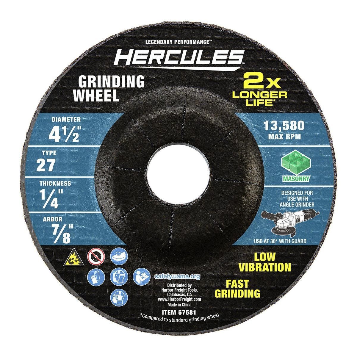 Disco de desbaste para mampostería HERCULES 4-1/2 pulg. x 1/4 pulg., tipo 27, arbor 7/8 pulg. | HA44-G