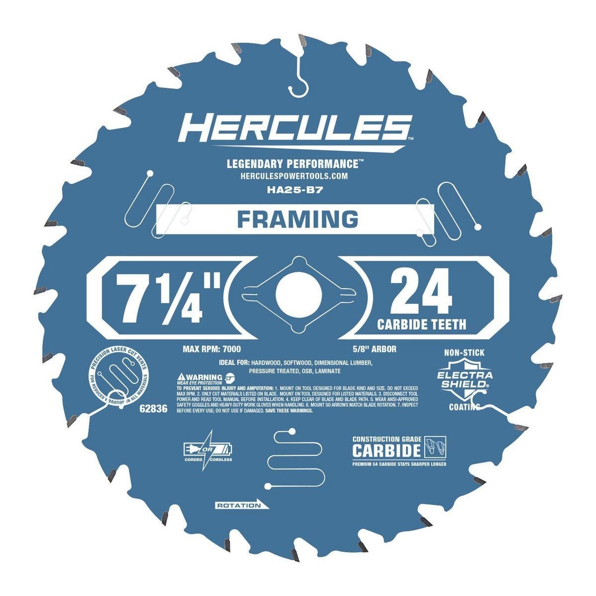 Hoja de sierra circular para marcos de 7-1/4 pulgadas, 24 dientes HERCULES | HA25-B7