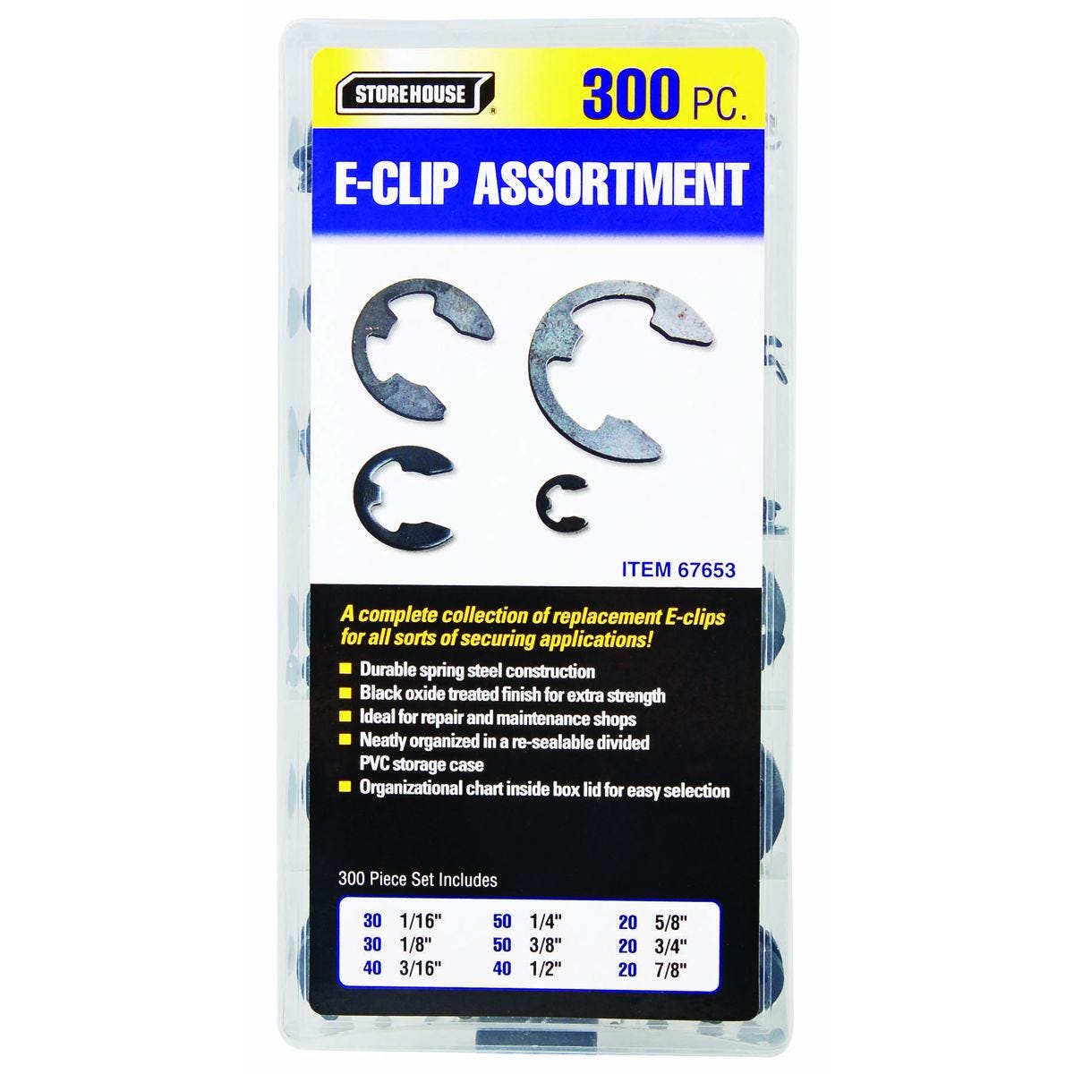 Juego de Seguros Tipo E, 300 Piezas en Estuche Organizador | 67653
