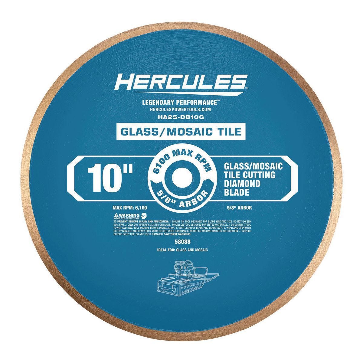 Disco de diamante HERCULES de 10 pulgadas para corte de vidrio y mosaico | HA25-DB10G