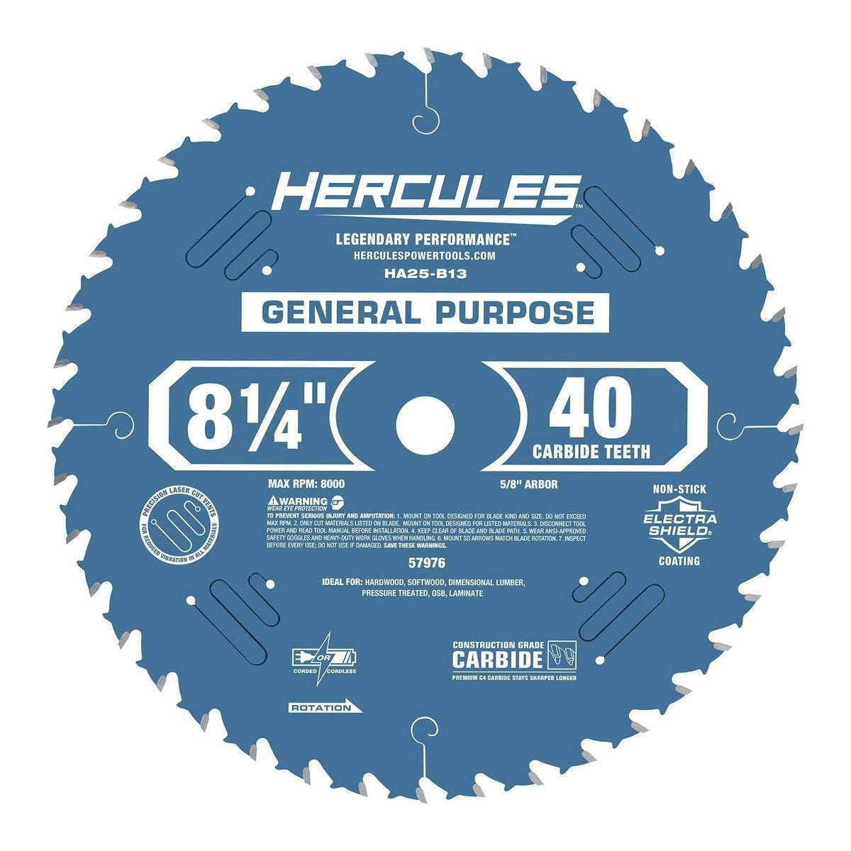 Hoja de sierra de mesa de propósito general HERCULES 8-1/4 pulgadas, 40 dientes | HA25-B13