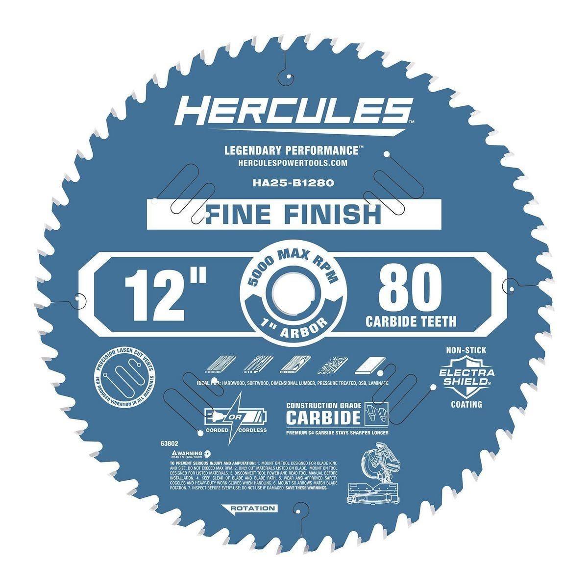 Hoja de sierra de inglete de 12 pulgadas y 80 dientes para acabado fino HERCULES | HA25-B1280