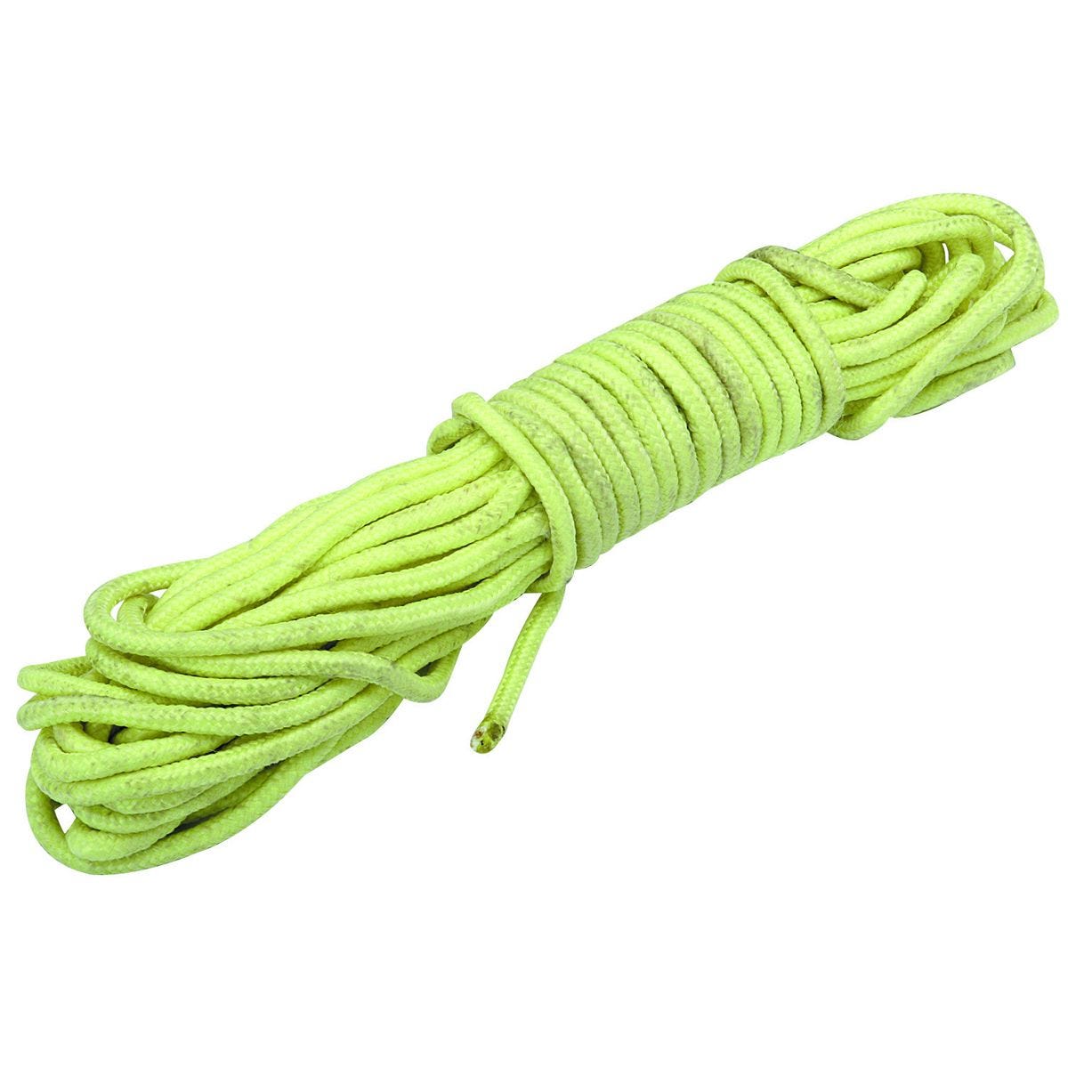 Cuerda de polipropileno fluorescente que brilla en la oscuridad, 1/4 pulg. x 100 pies con capacidad de 95 lb | 65567
