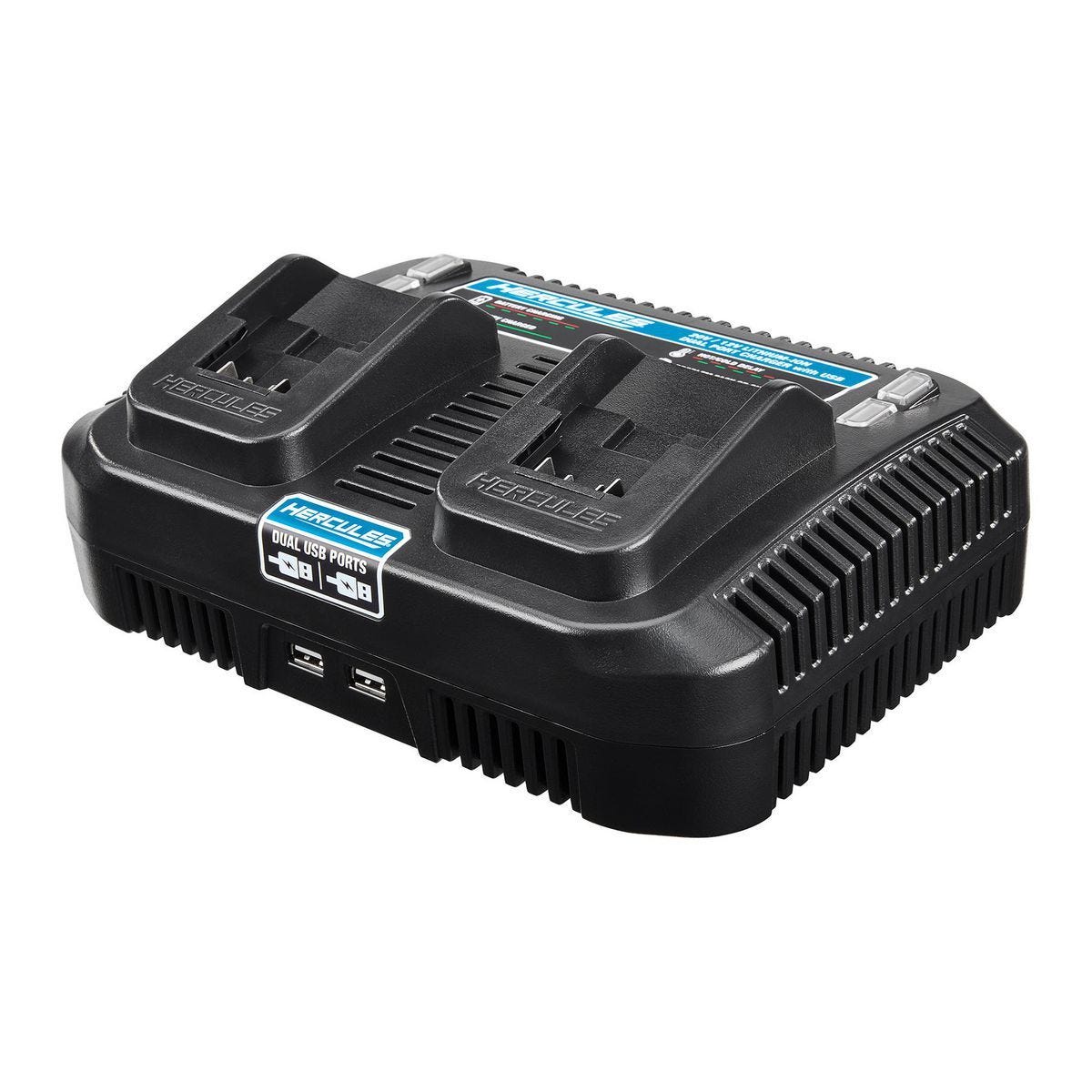 Cargador HERCULES multivolaje de 4 amperios con puerto dual y USB dual para baterías de 20V/12V de iones de litio | HC06