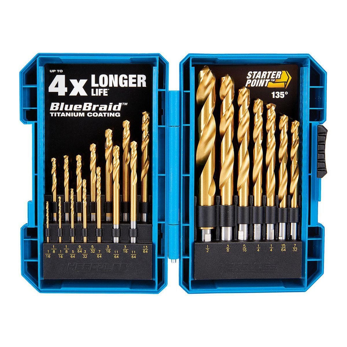 Juego de brocas de titanio HERCULES, 21 piezas para metal, madera y plástico | HA23-21