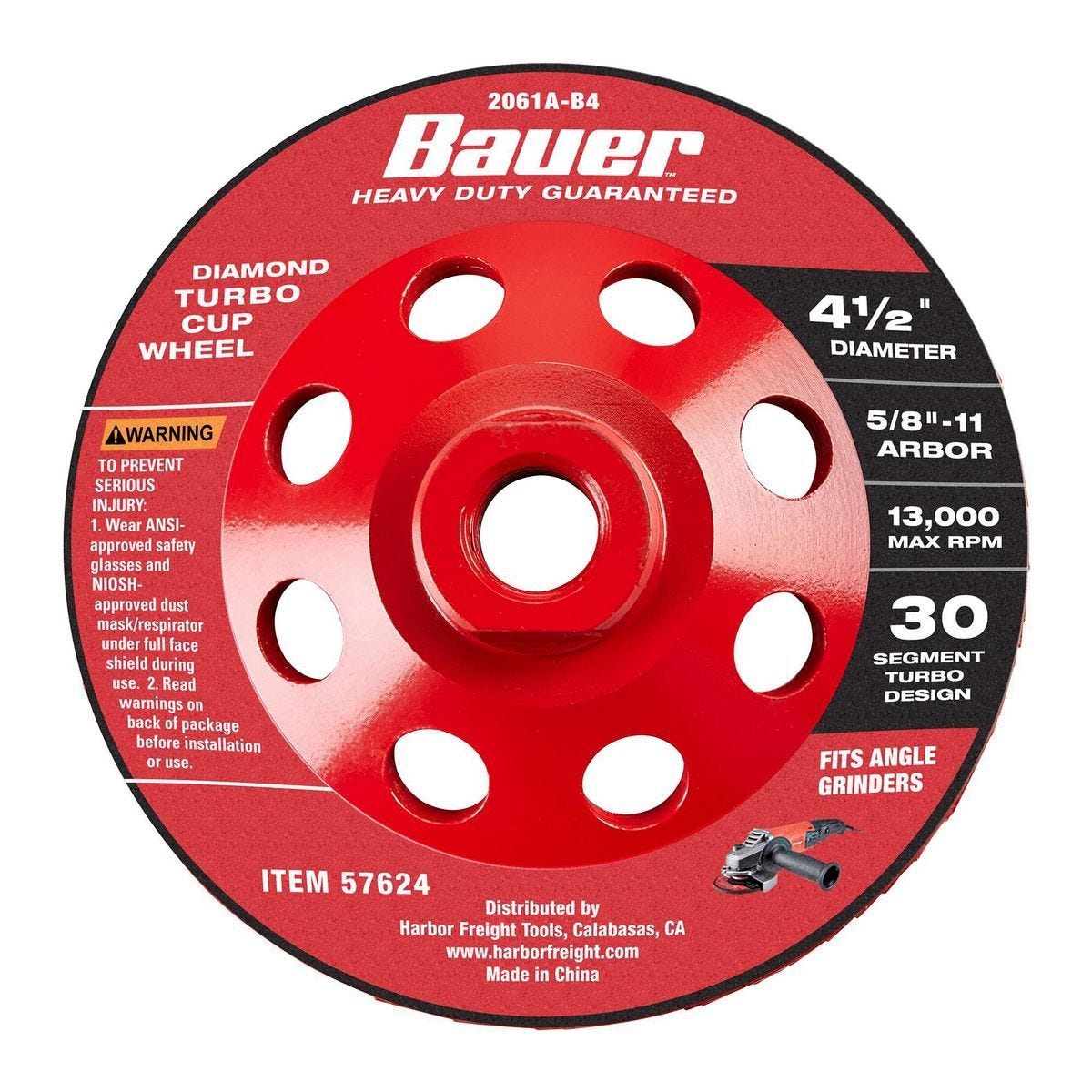 Rueda de Copa Turbo Diamantada BAUER 4-1/2 Pulgadas para Amoladora Angular | 2061A-B4