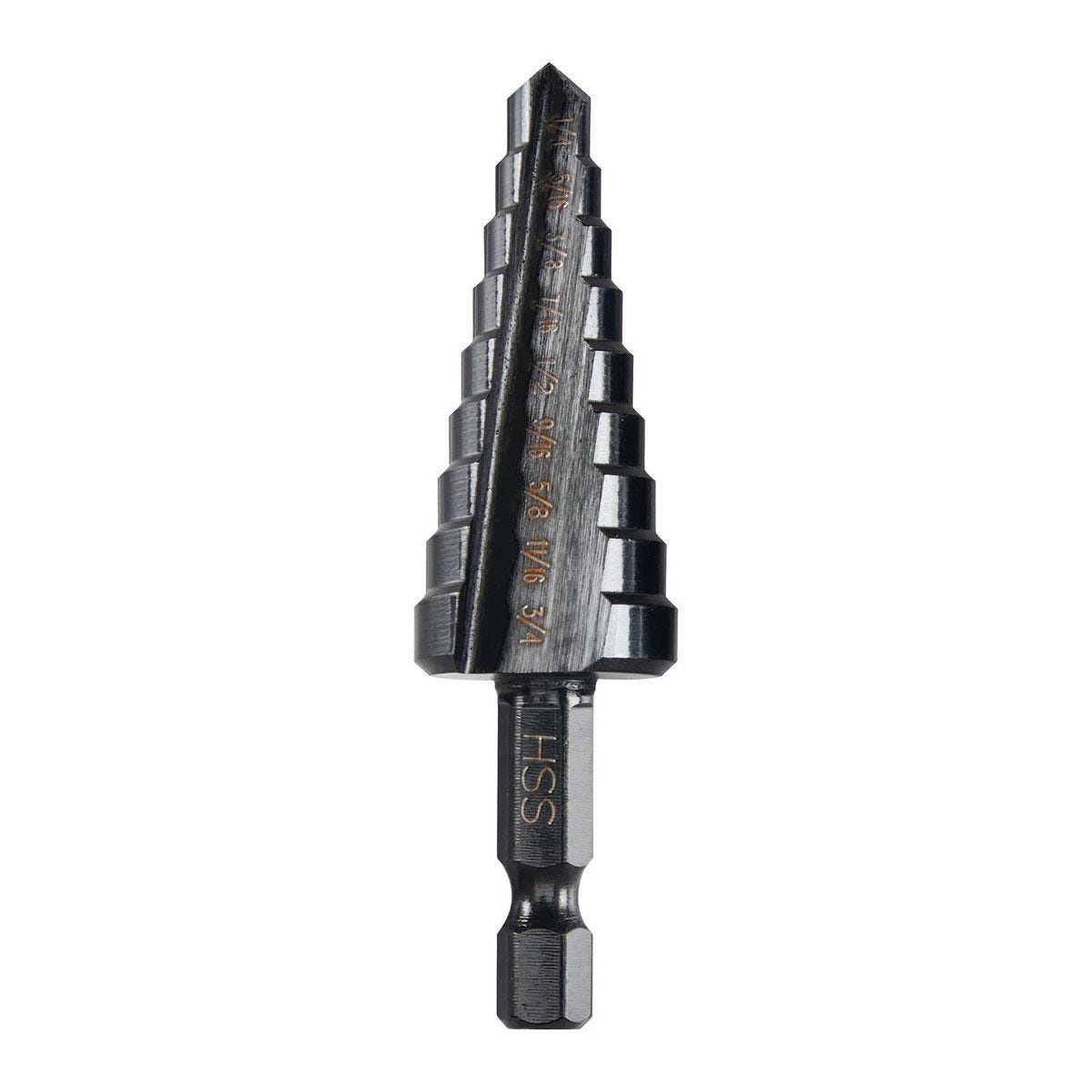 Broca escalonada de 9 pasos BAUER, recubrimiento negro, 1/4 a 3/4 pulgadas, modelo 1891A-B7 | 64667