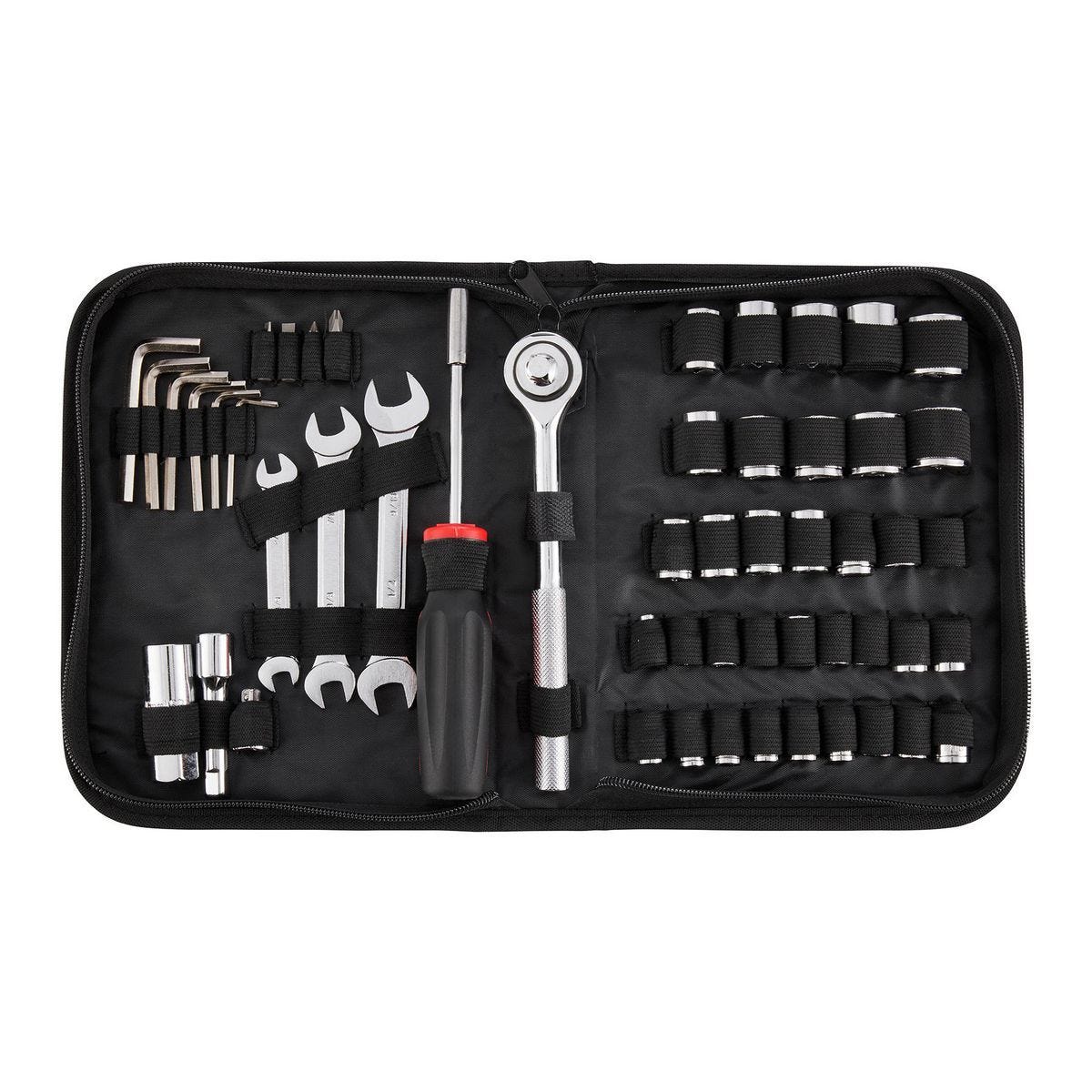 Juego de herramientas de 53 piezas con estuche, incluye llave de trinquete, dados, extensión y llaves | 63339